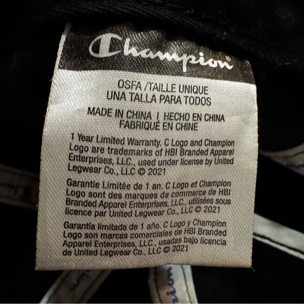Champion Box Logo Black Adjustable Strapback Cap Hat OSFA 100% Cotton Hat - Picture 9 of 10